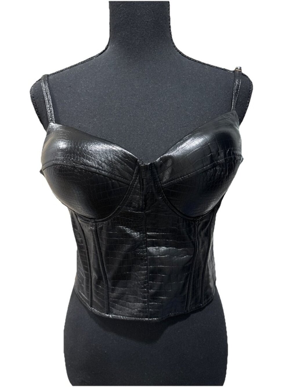 Say What Faux Leather Tank Bustier Bra Bralette Corset Crop Tops Spaghetti Strap